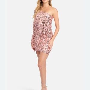 Bebe Gold and Pink Sequin One‎ Shoulder Bodycon Dress